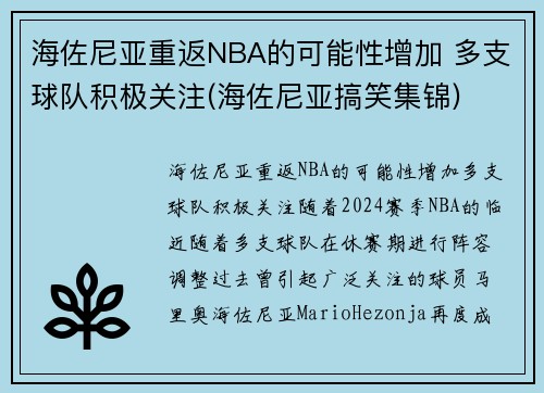 海佐尼亚重返NBA的可能性增加 多支球队积极关注(海佐尼亚搞笑集锦)